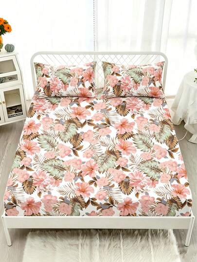 1 chiếc ga trải giường họa tiết hoa nhiệt đới màu hồng phong cách Boho, mềm mại, thân thiện với da, chống trơn trượt, phù hợp với giường đơn/đôi/nữ hoàng/vua, có thể giặt máy, lý tưởng cho trang trí phòng ngủ.