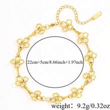Tobillera de acero inoxidable con baño de oro de 18K con trébol de cuatro hojas, joyería minimalista para el pie de estilo playa a prueba de agua para mujeres - Dorado - Ver 2