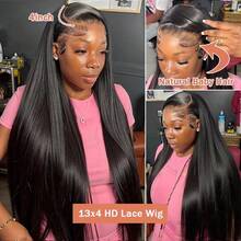 42 Inch Straight Lace Front Wigs 13x4 Transparent HD Lace Front Wigs Pre Plucked 250% Density Brazilian Virgin Straight Frontal Wigs With Baby Hair For Women - Natural Black - 查看 5
