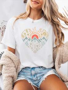 Carta Impresión primavera verano casual camiseta cuello redondo corto Sve Spor camiseta mujer top - Blanco - Ver 2