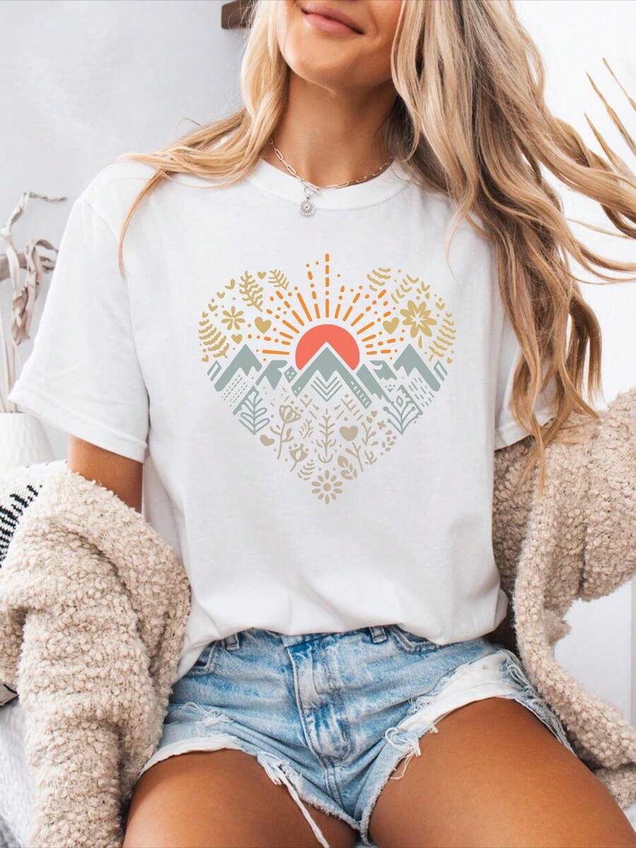 Carta Impresión primavera verano casual camiseta cuello redondo corto Sve Spor camiseta mujer top