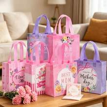 6 piezas Bolsas de regalo del Día de la Madre con estampado, bolsas de caramelos para fiestas, bolsas de tela no tejida laminada, diseño elegante, material duradero, adecuado para bodas, fiestas de cumpleaños, panaderías, vuelta al colegio, suministros de invierno, Acción de Gracias, Navidad, Día Nacional de Arabia Saudita, cumpleaños, festivales, Año Nuevo, Día de San Valentín y otras festividades - A - Ver 2