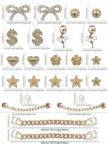 24pcs Luxury Rhinestone Metal Hollow Shoe Charms, Bowknot Star Chain Shoe Clips DIY Accessories - Gold - View 3