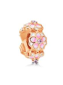 1 chiếc hạt charm hình trái tim và hoa màu vàng hồng lấp lánh, phù hợp với vòng tay hoặc dây chuyền dạng rắn nguyên bản, dùng để tự làm trang sức bạc 925, quà tặng trang sức cho nữ, con gái. - Hoa hồng vàng - Xem 7
