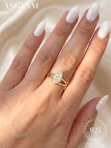 1 pieza Anillo versátil de plata de ley 925 con piedra ojo de gato, adecuado para el uso diario de niñas, ceremonia de boda, regalo para la novia - Ojo de caballo brillante - Ver 2
