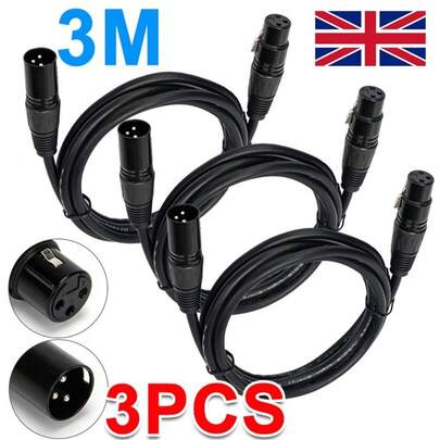 3 X 3M DMX Leads 3-Pin XLR Male To Female High Quality DJ Stage Lighting Cable