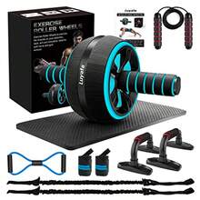 Rueda de rodillo abdominal kit de ruedas de ejercicio 10 en 1 con bandas de resistencia alfombrilla de rodilla cuerda de saltar barra de flexión equipo de gimnasio en casa para hombres y mujeres - Azul - Ver 2