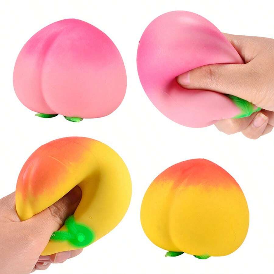 1个桃子挤压玩具，减压软绵绵水果玩具，慢回弹粉扑 - 彩色 - 查看 1