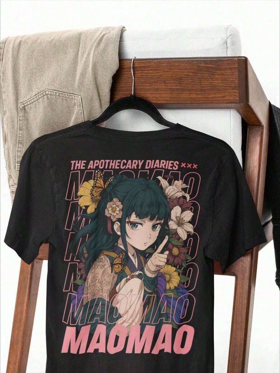 Oversized Maomao T-Shirt – Anime-Inspired Apothecary Diaries Tee, Cute Manga Shirt, Gift For Anime F-Vintage Street Style Unisex Loose Cotton Short Sleeve Crew Neck T-Shirt Men Women T-Shirt Print Tee, Summer, Summer Outfit Women, Summer Tops, Mother's Day, Festival, Sports, Vacation, Tops Women - màu đen - Xem 1