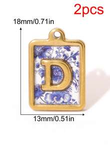 2个方形蓝白花纹字母吊坠，26个字母挂件，字母首字母吊坠，手工DIY手链饰品制作配件 - 2件#吊墜 - 查看 31