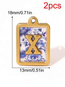 2个方形蓝白花纹字母吊坠，26个字母挂件，字母首字母吊坠，手工DIY手链饰品制作配件 - 2件#吊墜 - 查看 14