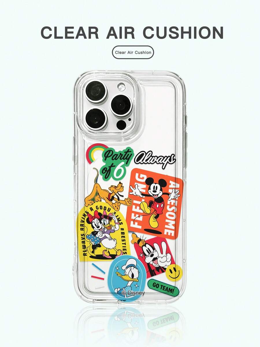 1pc New High Air Cushion Reinforced Anti-Drop Phone Case, Officially Licensed Disney Mickey Mouse, Minnie Mouse, Daisy Duck, Chip & Dale Cartoon Style Pattern, Thick Protective Cover Compatible With Apple IPhone 17 Pro Max/Air, 16, 11/12/13/14 Plus, XR, 15 Pro Max - Clear - View 1