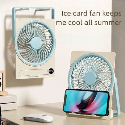 OBOVAY Portable Rechargeable Fan, 180° Wide Angle Airflow 7-Blade Design, 6-Speed Stepless Adjustment Smart LCD Display, Detachable Mesh Guard Easy To Clean, Suitable For Outdoor Camping Travel, 1800mAh
