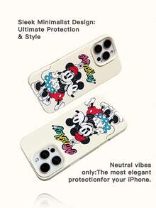 1pc New High Air Cushion Anti-Fall Protective Case, Officially Licensed Disney Mickey & Minnie Cartoon Style Pattern, Unique Design, Thick Protection, Compatible With Apple IPhone 17 ProMax/Air, 16, 11/12/13/14 Plus, XR, 15 ProMax - Beige - View 5