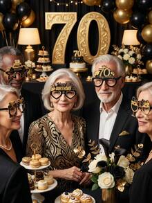 8Pcs Black & Gold 70th Birthday Party Paper Glasses, Black Gold "Cheers To 70 Years" Party Glass, Vintage 1955 Design Paper Props,70 Years Old Birthday Party Photo Props Glasses, 70th Anniversary Birthday Party Decorations, Birthday Party Supplies, 70th Birthday Celebration Favors, 70th Birthday Home Decor, Birthday Party Accessories - Black Gold 70 Years Old - View 3