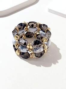 3pcs/Set Gelang Manik Akrilik Motif Leopard Tebal Multi-Lapisan Gaya Boho Vintage, Mewah dan Berkualitas Tinggi untuk Wanita, Pasangan, Pesta, dan Pemakaian Sehari-hari - MultiWarna - View 5