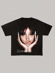 Vintage Graphic-Shirt - Black Unisex Cotton Tee With Bohemian Portrait Print, Round Neck Regular Fit, Hand Wash Only Concert Merch & Fan Tee Adults, Allseason Apparel, Minimalist Design, Nontransparent Material, Music Apparel, Retro , Soft Fabric, Music Fans Cotton Shirt Vintage Shirts Graphic Tees Street Life Men Funny Shirts Halloween Fgift,Printed & Shipped In USA PIYJ - 黑色 - 查看 1