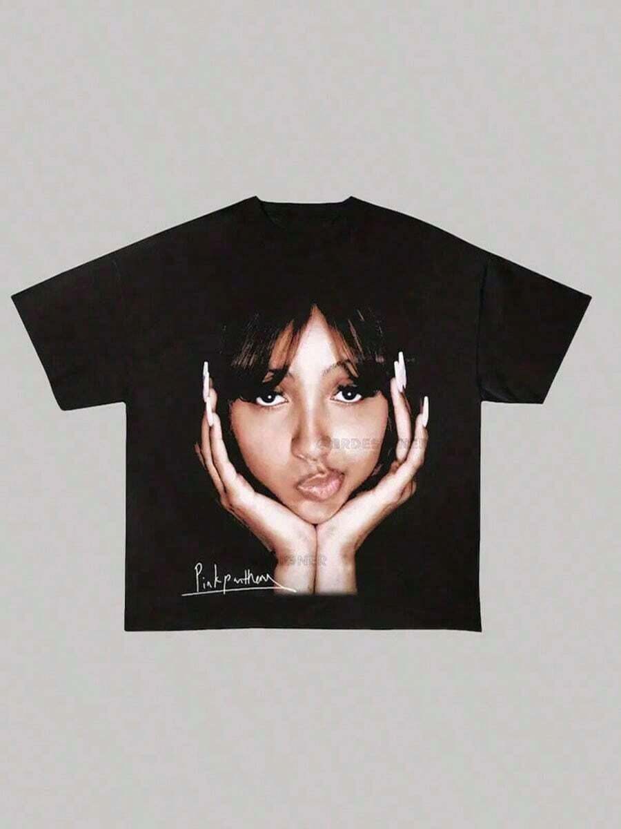 Vintage Graphic-Shirt - Black Unisex Cotton Tee With Bohemian Portrait Print, Round Neck Regular Fit, Hand Wash Only Concert Merch & Fan Tee Adults, Allseason Apparel, Minimalist Design, Nontransparent Material, Music Apparel, Retro , Soft Fabric, Music Fans Cotton Shirt Vintage Shirts Graphic Tees Street Life Men Funny Shirts Halloween Fgift,Printed & Shipped In USA PIYJ - 黑色 - 查看 1
