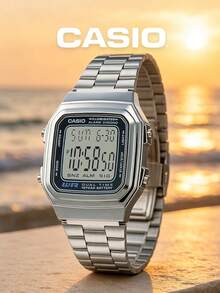 Casio Men's Digital Watch Silver Stainless Steel Bracelet Dual Time 10 Year Battery Illuminator Alarm WR Unisex Premium Retro Square Metal Watch Travel Work Commute Tech Streetwear Gift For Boyfriend Him Dad Frequent Traveler - A178WA-1A - View 3