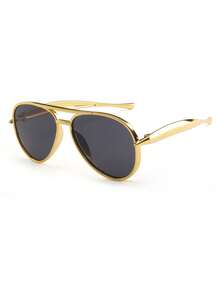 1 par de gafas de aviador con montura de PC dorada, de doble puente, de estilo retro y personalizado, para moda y estilo callejero, desfile de moda - Dorado - Ver 2