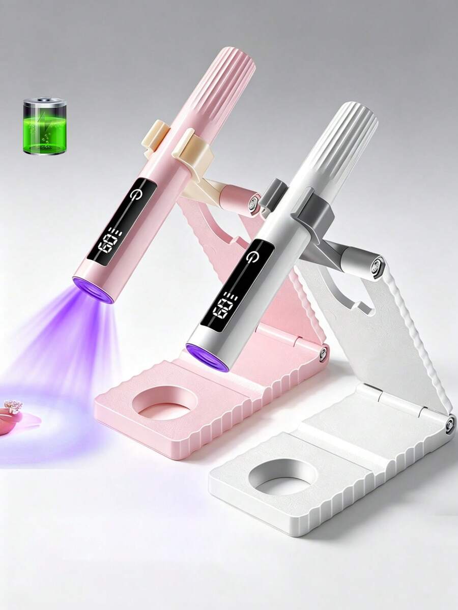 LIMEGIRL Lámpara de uñas LED portátil y mini, secador de uñas LED UV con soporte, lámpara de uñas LED UV de sobremesa sin manos para manicura de viaje y en casa, rosa/blanco - Multicolor - Ver 1