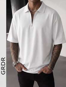 GRDR Men's Fashion Solid Color Polo Shirt | Exquisite Design | Summer Essential | Easy To Match | Showcase Your Style - White - View 6