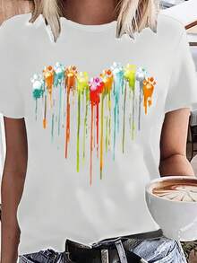 Dam-T-shirts 100 % bomull 2026 Plusstorlek, Plusstorlek Casual kort T-shirt Koreansk stil - Vitt - Visa 4