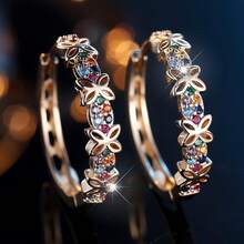 A Pair Of Simple And Stylish Earrings With Multi-Colored Synthetic Cubic Zirconia And Hollow Butterfly Design, Comfortable Jewelry For Women's Daily Wear, With A Novel And Exquisite Style - Multicolor - View 4