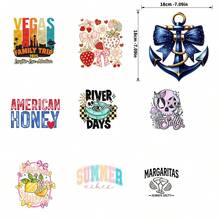 9PC DIY iron on transfers for tshirts,   Honey River Days Margaritas Always Salty Summer Vibes Easy Peasy Squeezey Strawberry Bow Anchor Skull Salt Watermelon Lemon Pink Bow , Easy Heat Transfer for Clothing, T-Shirts, Jeans, Backpacks, Hats & Pillows,  Washable Stickers Perfect for Casual Style, Ideal Gift for Women and Men. - Zufälliger Stil - Übersicht 3