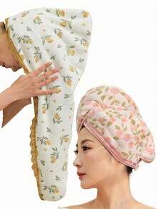 QIBHI 1/2/3件可選，珊瑚絨素色印花優雅蕾絲乾髮帽，花卉女士乾髮帽，浴室裝飾，優雅玫瑰花，浴帽，吸水且柔軟 - 多色(均碼) - 查看 1