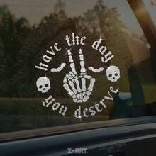 [Shining Silver/ Purple] 1pc "Have The Day You Deserve" Skeleton Hand & Skull Shape Creative Glittery Vinyl Sticker, Sparkling Bright Decal For Car, Truck, Motorcycle, Notebook, Window Glass, Hides Scratches, Super Easy To Paste & Remove, No Residue VWJP - Shining Silvery - View 7