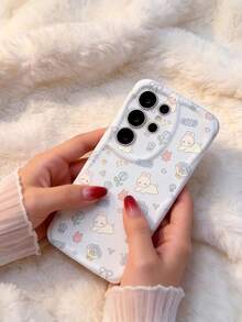 1 chiếc ốp lưng điện thoại hình thỏ dễ thương, họa tiết hoa lá, viền lượn sóng, tương thích với Apple 7/8/X/XR/XS Max/11/12/13/14/15/16/17 Pro Max và A14/A15/A16/A17/A04/A05/A06/A07/A54/A55/A56/A57/A34/A35A/36/A37/S26/S26Plus/S26Ultra và Transsion SMART7/8/9/10 - trắng - Xem 5