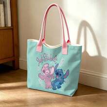 Disney Lilo & Stitch Canvas Tote Bag - "Just Shake It" Stitch & Angel Print Shoulder Bag For Daily Use - White - View 2