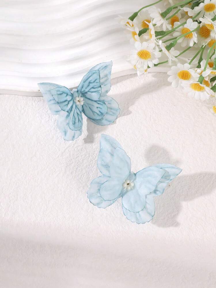 2Pcs Sweet Butterfly Hair Clip, Watercolor Ombre Gradient Design, Daily/Vacation/Photo Hair Clip, Women's Gentle Style Hair Accessory - Multicolor - View 9