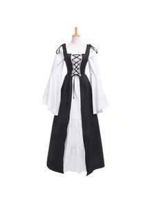 Women's Halloween Costume Two-Piece Retro Palace Dress Medieval Drama Stage Costume Women's Fancy Dress Outfit - Black - View 1