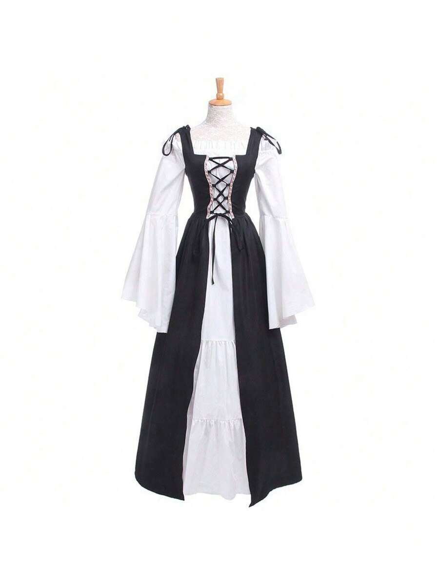 Women's Halloween Costume Two-Piece Retro Palace Dress Medieval Drama Stage Costume Women's Fancy Dress Outfit - Black - View 1