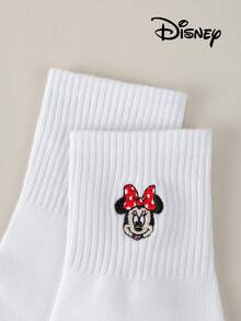 Disney 1/5/10 Bộ tất giữ ấm chân thêu hình hoạt hình Mickey, Minnie, Daisy, màu trắng và đen, dài đến giữa bắp chân, unisex, dành cho cặp đôi, nữ, rộng rãi, cao, vô hình - Đen và trắng - Xem 7