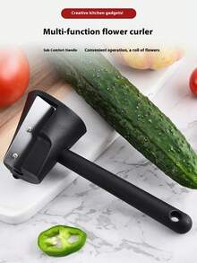 1PC/2PCS Stainless Steel Creative Spiral Slicer Vegetable Cutter, Cucumber Carrot Decorative Shredder, Grater, Flower-Shaped Roller Cucumber Carrot Carving Tool, Suitable For Hotel, Restaurant, Outdoor, Plate Decoration, Back To School, Eid Al-Adha, Christmas - Black - View 7