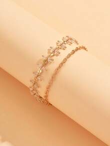 2pcs/Set Elegant Charm Handmade Chain With Crystal Decor Anklet, Versatile Gold-Tone Foot Jewelry Suitable For Daily Wear, Beach, Date, Party. Handmade Chain Length And Bead Quantity Are Adjustable - Multicolor - View 3