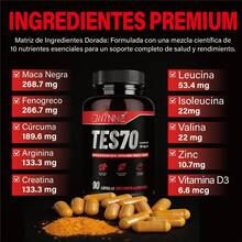 Gwynne Tes70 Suplemento para Rendimiento Físico | Mejora la Resistencia, Recuperación y Desarrollo Muscular | Fórmula Natural | 90 Cápsulas - 90 unidades - Ver 3