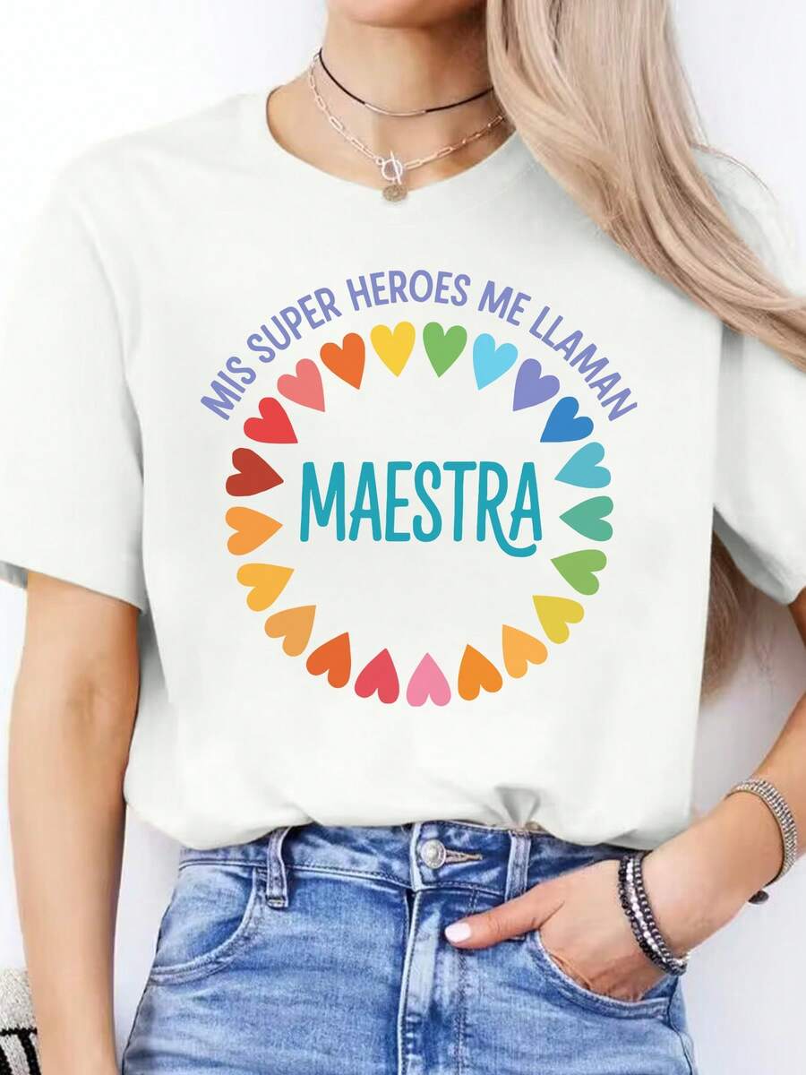 Carta Impresión primavera verano casual camiseta cuello redondo corto Sve Spor camiseta mujer top