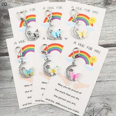 Bộ 6 móc khóa hình trăng và bướm nhiều màu sắc kèm thiệp nhỏ xinh, quà tặng ý nghĩa, thích hợp để trang trí túi xách, làm móc chìa khóa, quà tặng tiệc tùng, đồ dùng du lịch, quà tặng tích cực cho gia đình và bạn bè, trang trí tiệc cưới, hoàn hảo cho Ngày của Mẹ, Ngày của Cha, lễ tốt nghiệp.