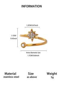 1 chiếc nhẫn hình ngôi sao đính đá Zirconia cho nữ, mạ vàng 18K, thép không gỉ, hình học, có thể điều chỉnh kích cỡ, trang sức quà tặng cho đám cưới, tiệc tùng. - Nhiều màu - Xem 10