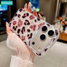 Koolife 1pc Pink Glitter Leopard Print Phone Case, PC+TPU Shockproof Cover, Iridescent Shell Texture, Anti-Scratch Protective Case, Compatible With Apple17/17pro/17promax/16/15/14/13 - Pink Leopard Print - View 4