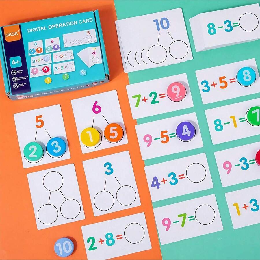 Tarjetas didácticas de aritmética para la primera infancia sobre sumas y restas, con diversos tipos de problemas básicos, perfectas para el aprendizaje temprano y fines educativos. - Multicolor - Ver 1