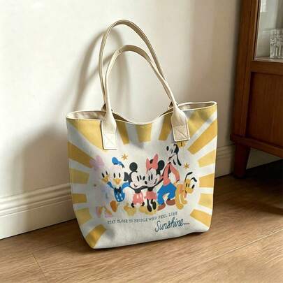 Miniso Túi tote Disney Mickey & Friends, túi đeo vai bằng vải canvas dung tích lớn, túi xách tay thông thường dùng cho công sở, trường học, mua sắm, du lịch, sử dụng hàng ngày và trang trí nhà cửa.