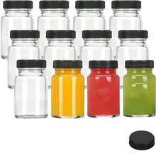 6 chai thủy tinh nhỏ 2oz có nắp đen - Lọ nhỏ trong suốt thích hợp mang đi du lịch, đựng nước gừng, đồ uống tốt cho sức khỏe, nước ép, mẫu thử. - Xem 2