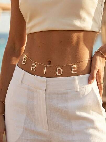 1 chiếc dây đeo eo đính đá lấp lánh hình chữ cái BRIDE tinh tế dành cho nữ - Phụ kiện dây đeo eo màu vàng quyến rũ, món quà hoàn hảo cho cô dâu tương lai trong tiệc độc thân, tiệc cưới, tuần trăng mật.