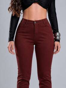 Super Luxurious Skinny Jeans With Elastane, High Waist, Butt-Lifting Pocket, Premium Fabric, Essential And Comfortable For Everyday Wear. - Rỉ Nâu - Xem 2