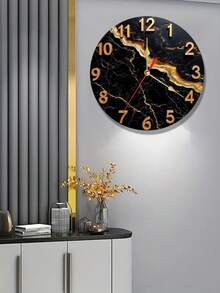 Reloj de pared moderno de mármol negro y madera con manecillas doradas y esfera grande - Diseño minimalista de lujo, movimiento de cuarzo silencioso, textura de mármol negro y dorado apto para decoración de sala de estar, oficina, dormitorio - Números blancos fáciles de leer, regalo ideal (Baterías no incluidas), Reloj de pared para decoración del hogar, Reloj de pared vintage, Reloj de pared para sala de estar, Reloj de pared elegante para sala de estar, Reloj de pared decorativo, Plano 2D - Multicolor - Ver 3
